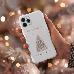 Modern Blush Christmas Tree Personalized Holiday iPhone 15 Pro Case
