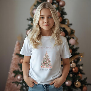 Modern Blush Christmas Tree – Personalized Kids T-Shirt