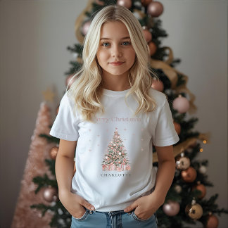 Modern Blush Christmas Tree – Personalized Kids T-Shirt