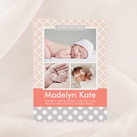 Modern Blush Coral Pattern Baby Girl Photo Birth