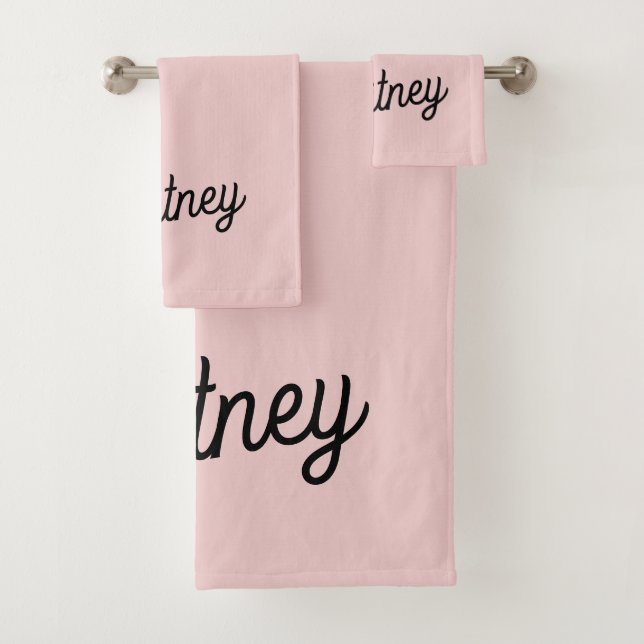 Modern Blush Dusty Pink Monogram and Name  Bath Towel Set (Insitu)