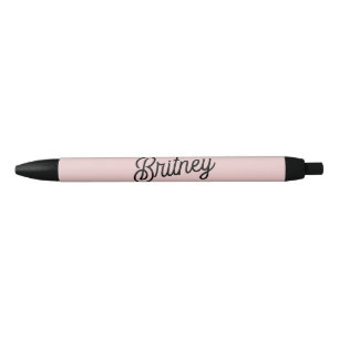 Modern Blush Dusty Pink Monogram and Name Black Ink Pen
