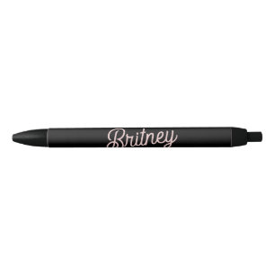 Modern Blush Dusty Pink Monogram and Name Black Ink Pen