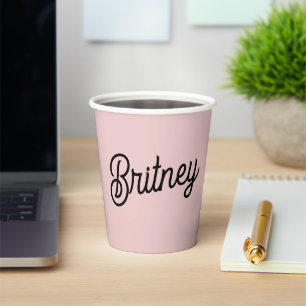 Modern Blush Dusty Pink Monogram and Name  Paper Cups
