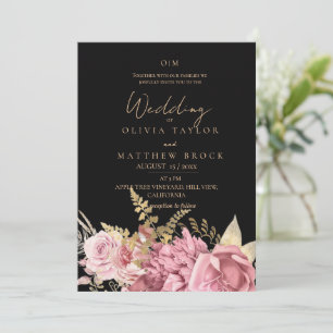 Modern Blush Dusty Rose Floral Dark Wedding Invitation