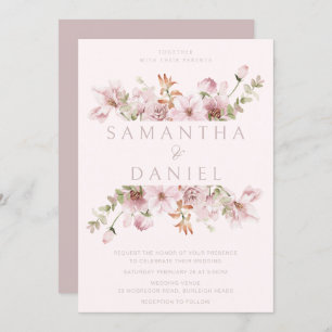 Modern Blush & Dusty Rose Floral Wedding Invitation