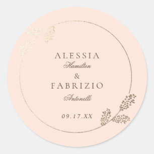 Modern Blush Faux Gold Botanical Frame Wedding Classic Round Sticker