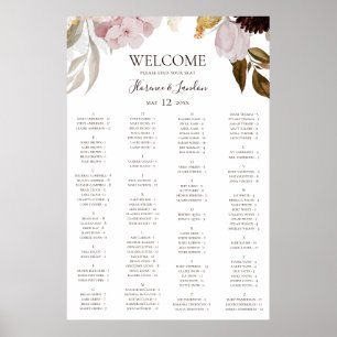 Modern Blush Floral   Alphabetical Seating Chart