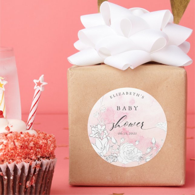modern blush floral baby shower classic round sticker (Party)