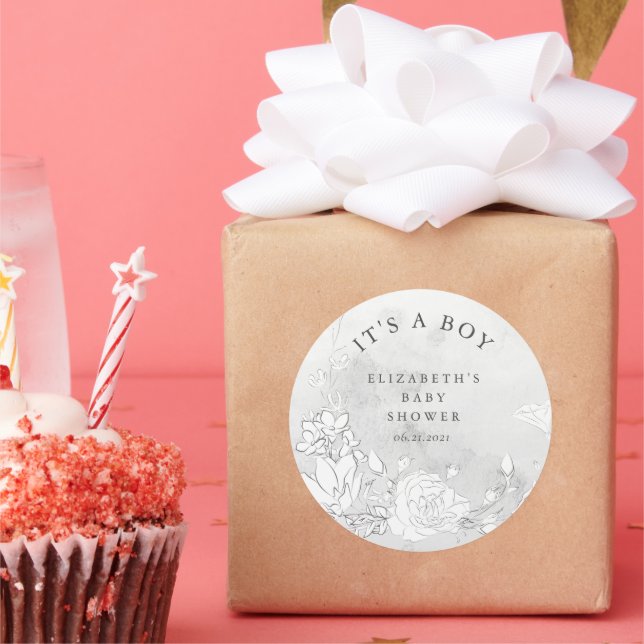 modern blush floral baby shower It's a Boy Classic Round Sticker (Party)