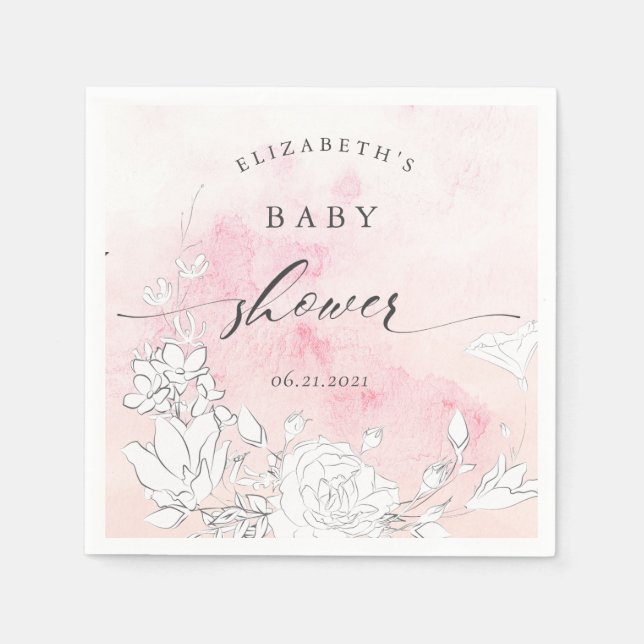 modern blush floral baby shower napkin (Front)