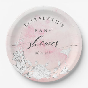modern blush floral baby shower  paper plate