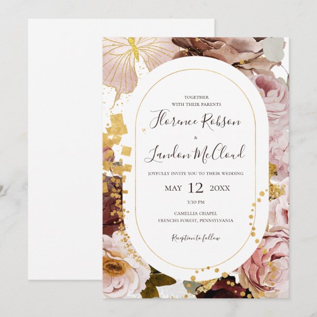Modern Blush Floral | Casual Frame Wedding Invitation (Front/Back)
