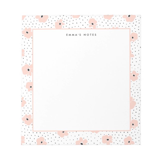 Modern Blush Floral Dots Pattern Personalised Notepad (Front)