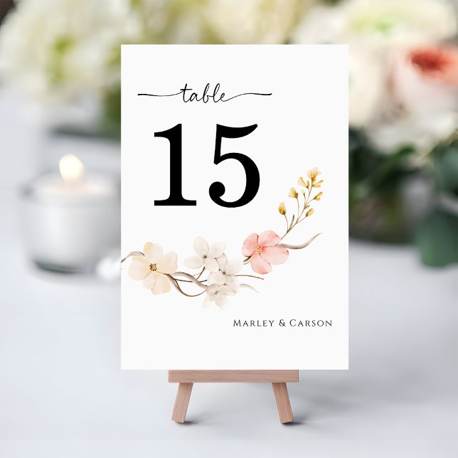 Modern Blush Floral Elegant Spring Wedding Table Number (Creator Uploaded)