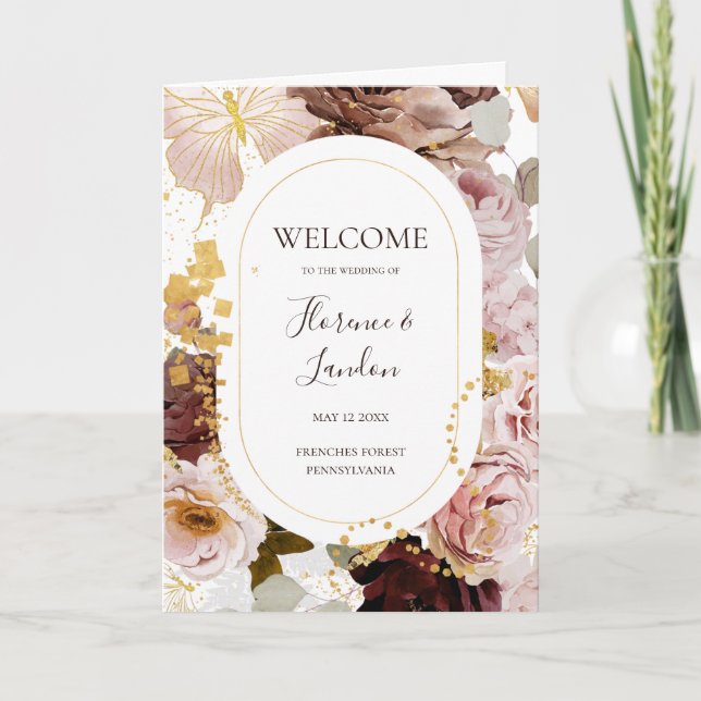 Modern Blush Floral | Folded Wedding Program Programme (Front)