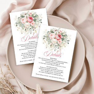 Modern Blush Floral Gold Wedding Details Card