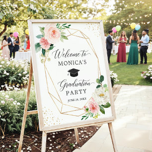 Modern Blush Floral Graduation Party Welcome Sign