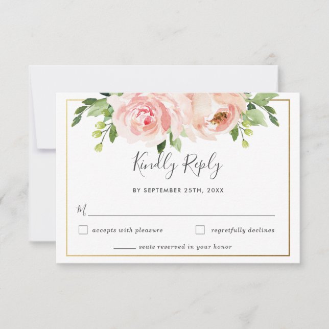 Modern Blush Floral Greenery Wedding RSVP Card (Front)