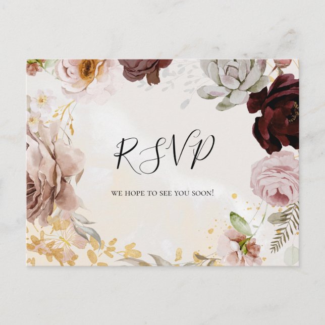 Modern Blush Floral | Marble Song Request RSVP Postcard (Front)