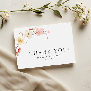 Modern Blush Floral Minimalist Garden Wedding Thank You Card