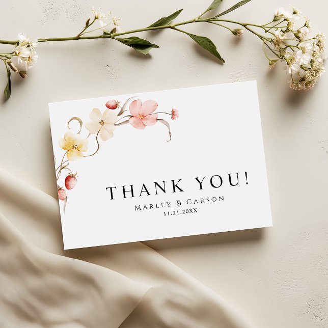 Modern Blush Floral Minimalist Garden Wedding Thank You Card (Creator Uploaded)