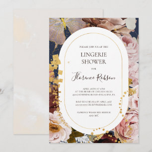 Modern Blush Floral   Navy Lingerie Shower Invitation