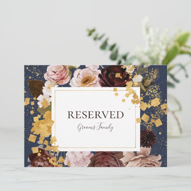 Modern Blush Floral |  Navy Reserved Sign (Standing Front)
