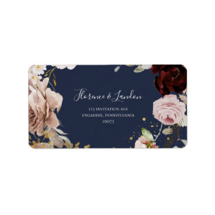 Modern Blush Floral   Navy RSVP return address Label