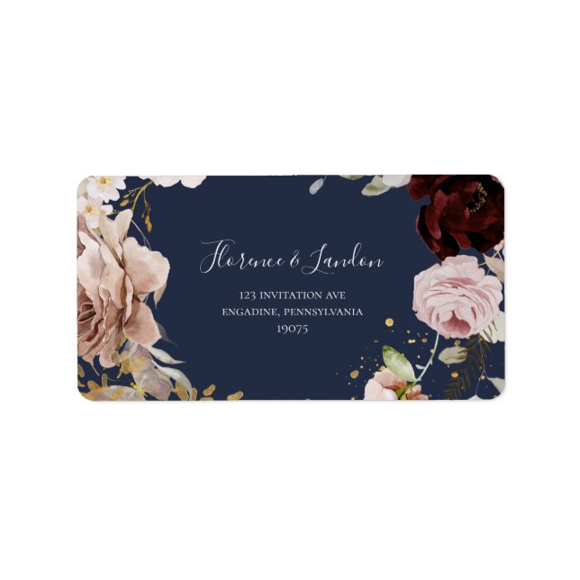 Modern Blush Floral | Navy RSVP return address Label (Front)