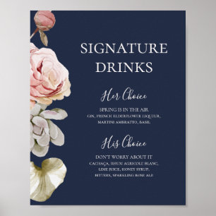 Modern Blush Floral   Navy Signature Drinks Poster