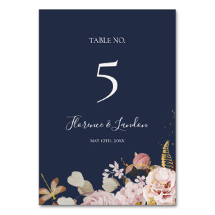 Modern Blush Floral   Navy Table Number