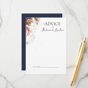 Modern Blush Floral   Navy Wedding Advice Card