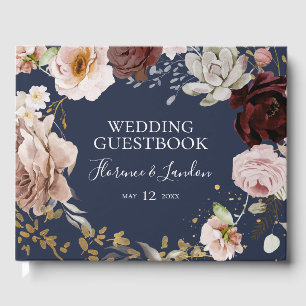 Modern Blush Floral   Navy Wedding Guest Book