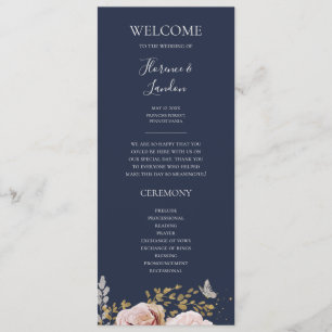 Modern Blush Floral   navy wedding program Programme