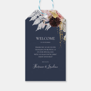 Modern Blush Floral   Navy Wedding Welcome Gift Tags