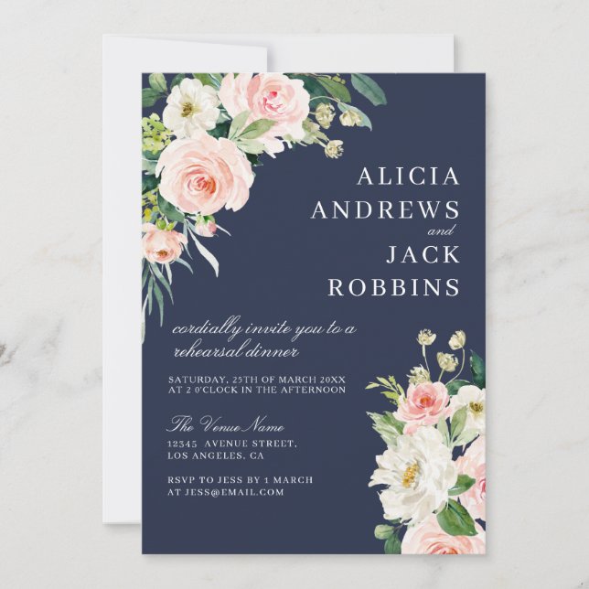 modern blush floral rehearsal dinner invitation (Front)
