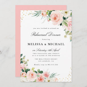 Modern blush floral rehearsal dinner invitation
