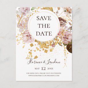 Modern Blush Floral Save The Date Postcard