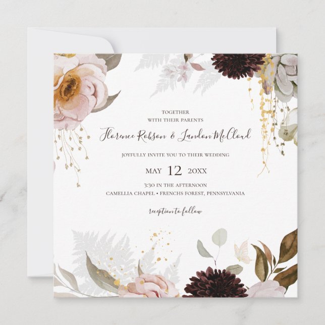 Modern Blush Floral | Square Wedding Invitation (Front)