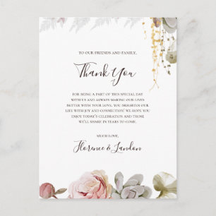 Modern Blush Floral Thank You Reception Card