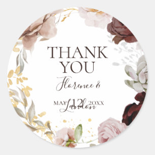 Modern Blush Floral Thank You Wedding Favour Classic Round Sticker