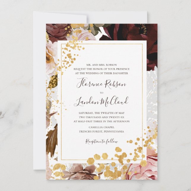 Modern Blush Floral | Traditional Frame Wedding Invitation (Front)