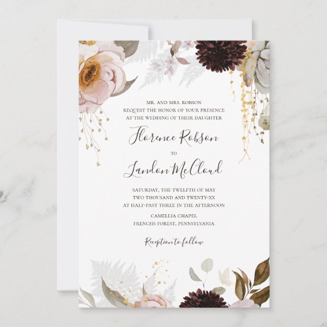 Modern Blush Floral | Traditional Wedding Invitation (Front)