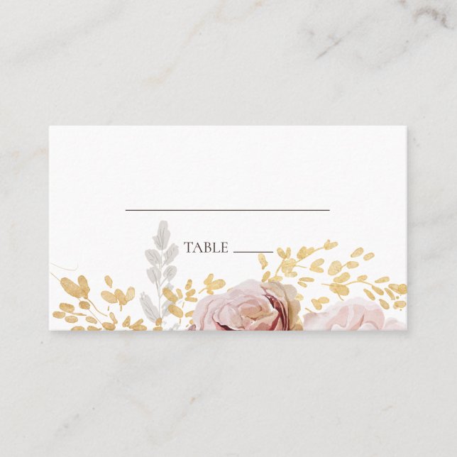Modern Blush Floral | Watercolor Flat Wedding Place Card (Front)