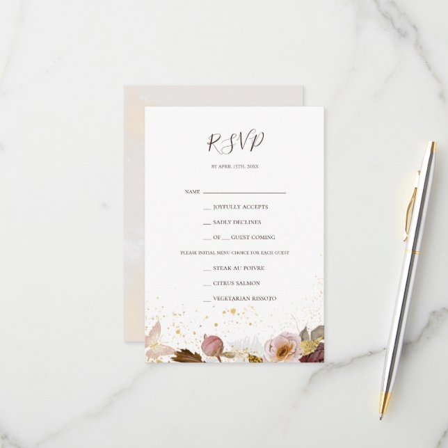 Modern Blush Floral | Watercolor Menu Choice RSVP  (Front/Back In Situ)