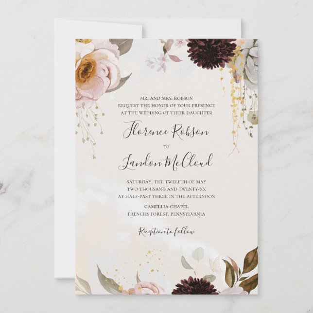 Modern Blush Floral Watercolor Traditional Wedding Invitation (Front)