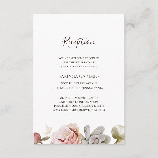 Modern Blush Floral | Wedding Reception Card (Front)