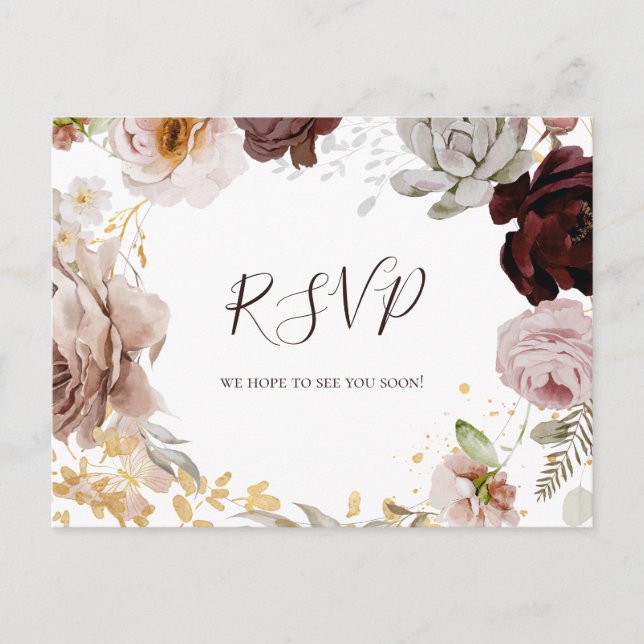 Modern Blush Floral | Wedding RSVP Postcard (Front)