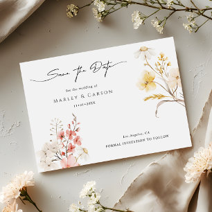 Modern Blush Floral Wildflower Spring Wedding Save The Date